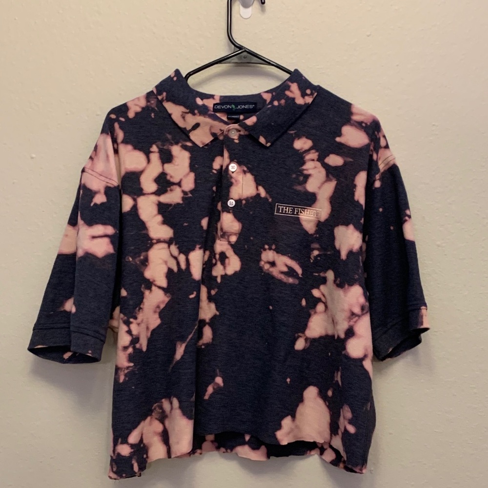 Bleach Dyed Polo Crop Top